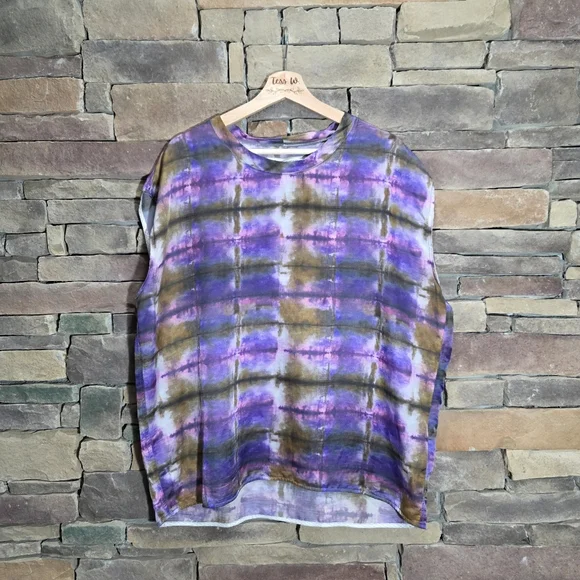 Raquel Allegra Purple Brown Tie Dye Blouse Sleeveless Size 3/ XL
